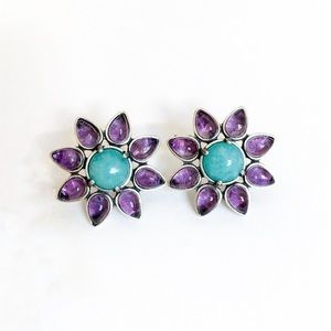 NEW CAROLYN POLLACK Earrings Amethyst Amazonite Sterling Silver NEW IN BOX